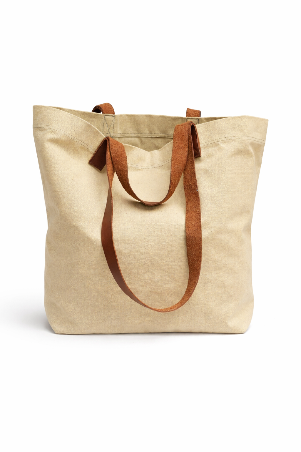 Bolsa de tela y cuero en color butter frontal