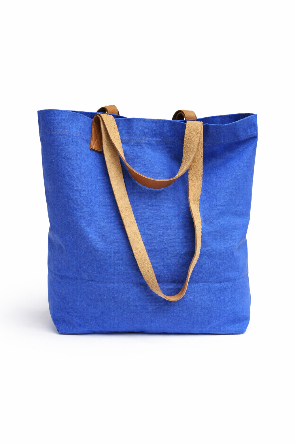 Bolsa de tela y cuero en color regatta blue frontal