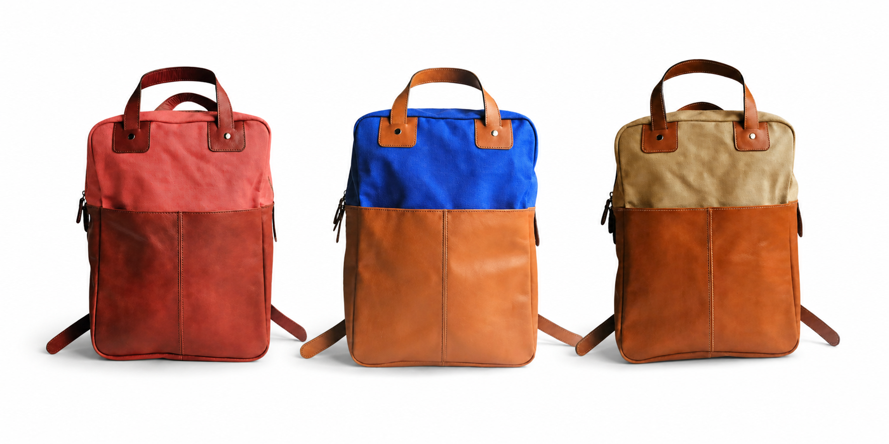 mochilas de cuero y tela en diferentes colores