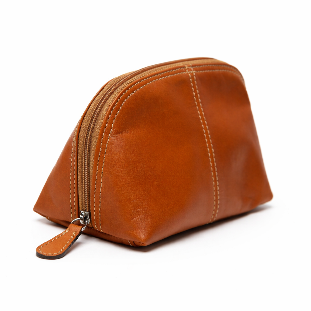 Cosmetiquera de cuero artesanal