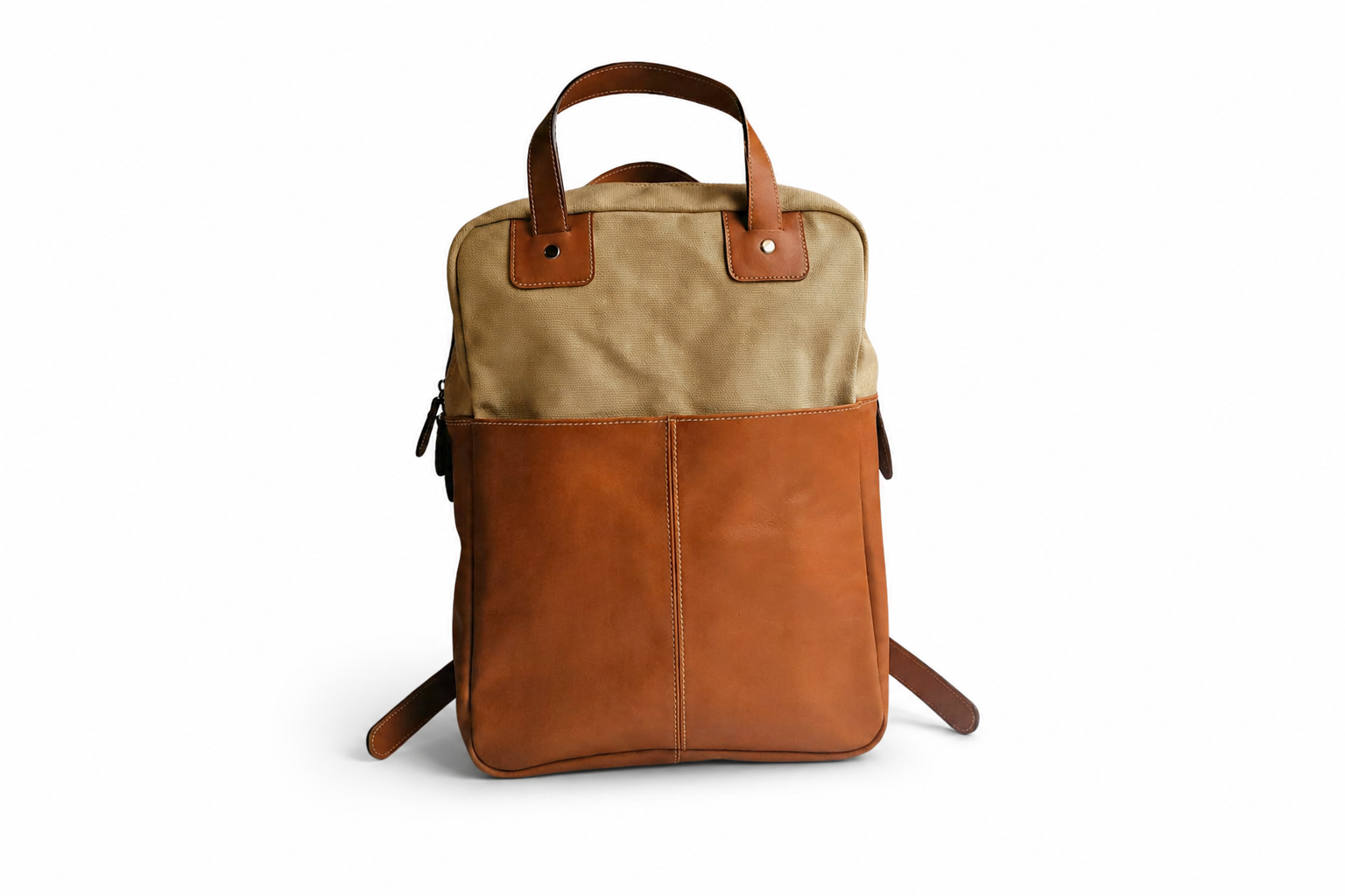 Mochila de cuero y tela olor mantequilla