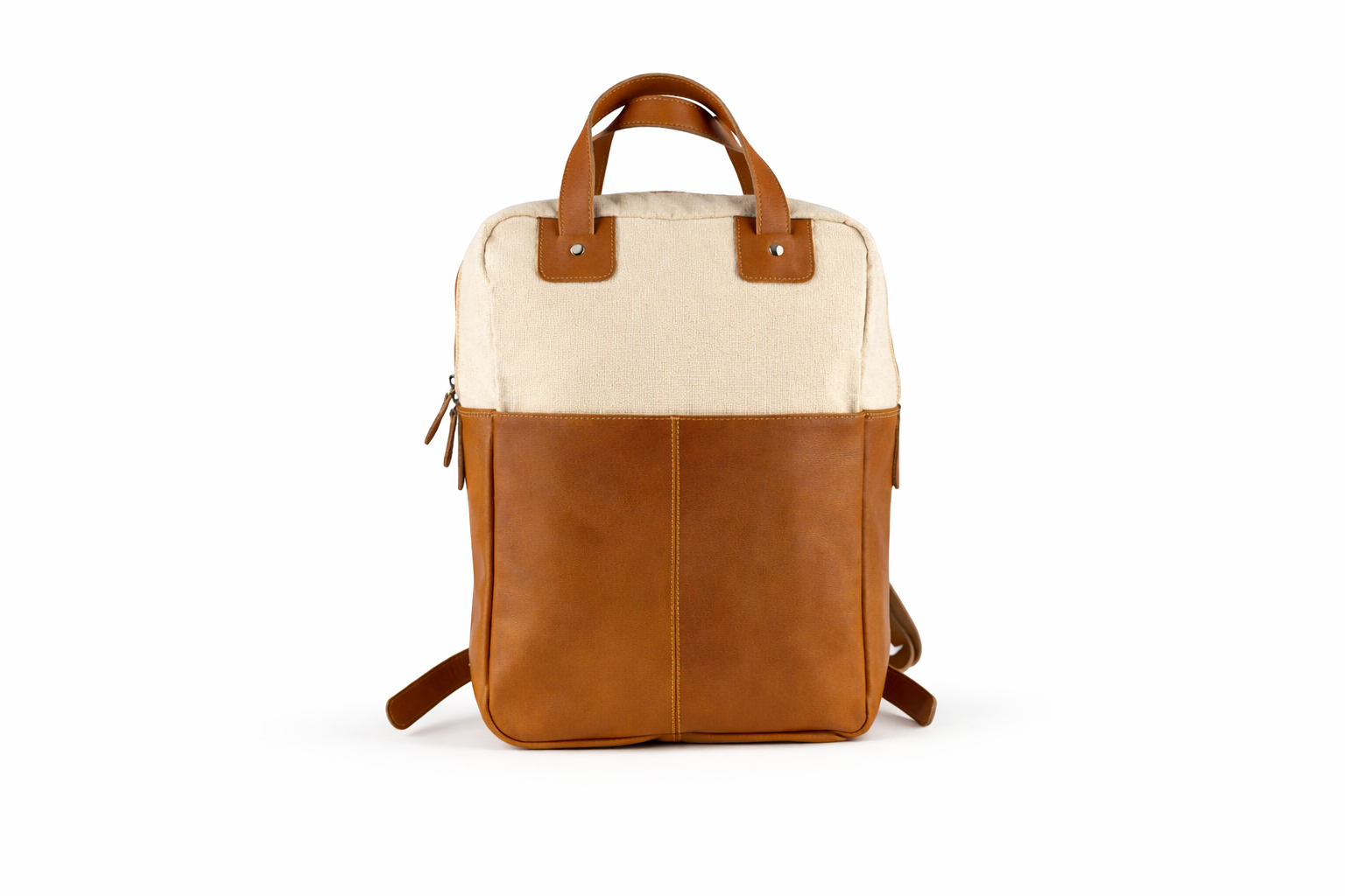 Mochila FAU de cuero y tela color Miel - Natural