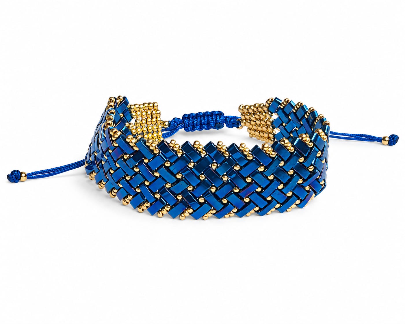 Pulsera de abalorios half tile de vidrio azul