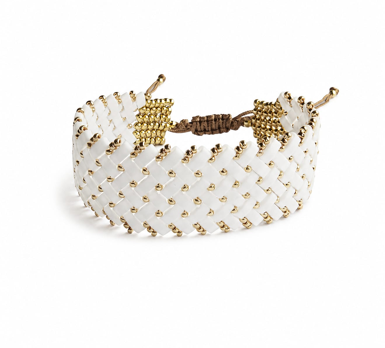 Pulsera de abalorios half tile de vidrio blanca