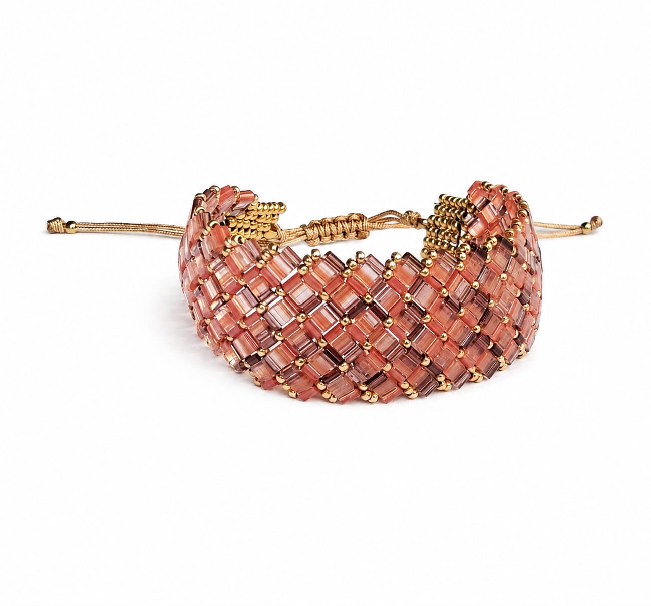 Pulsera de abalorios half tile de vidrio naranja