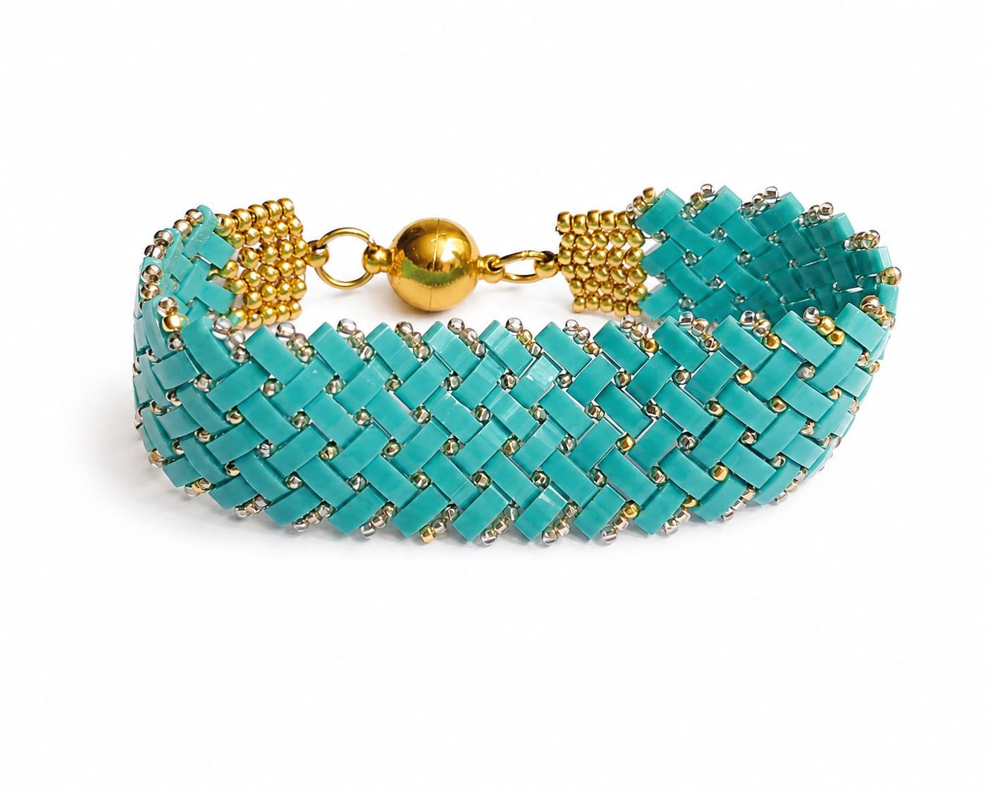 Pulsera de abalorios half tile de vidrio turquesa