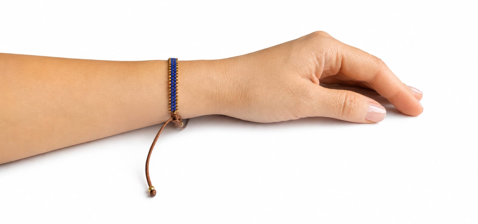 Pulsera miyuki 4 filas azul y mano